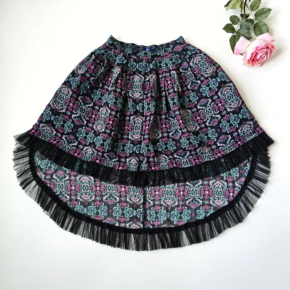 Disney Descendants 2 Skirt Evie Inspired Hi-Low Tulle Hem Floral Big Girl Size L